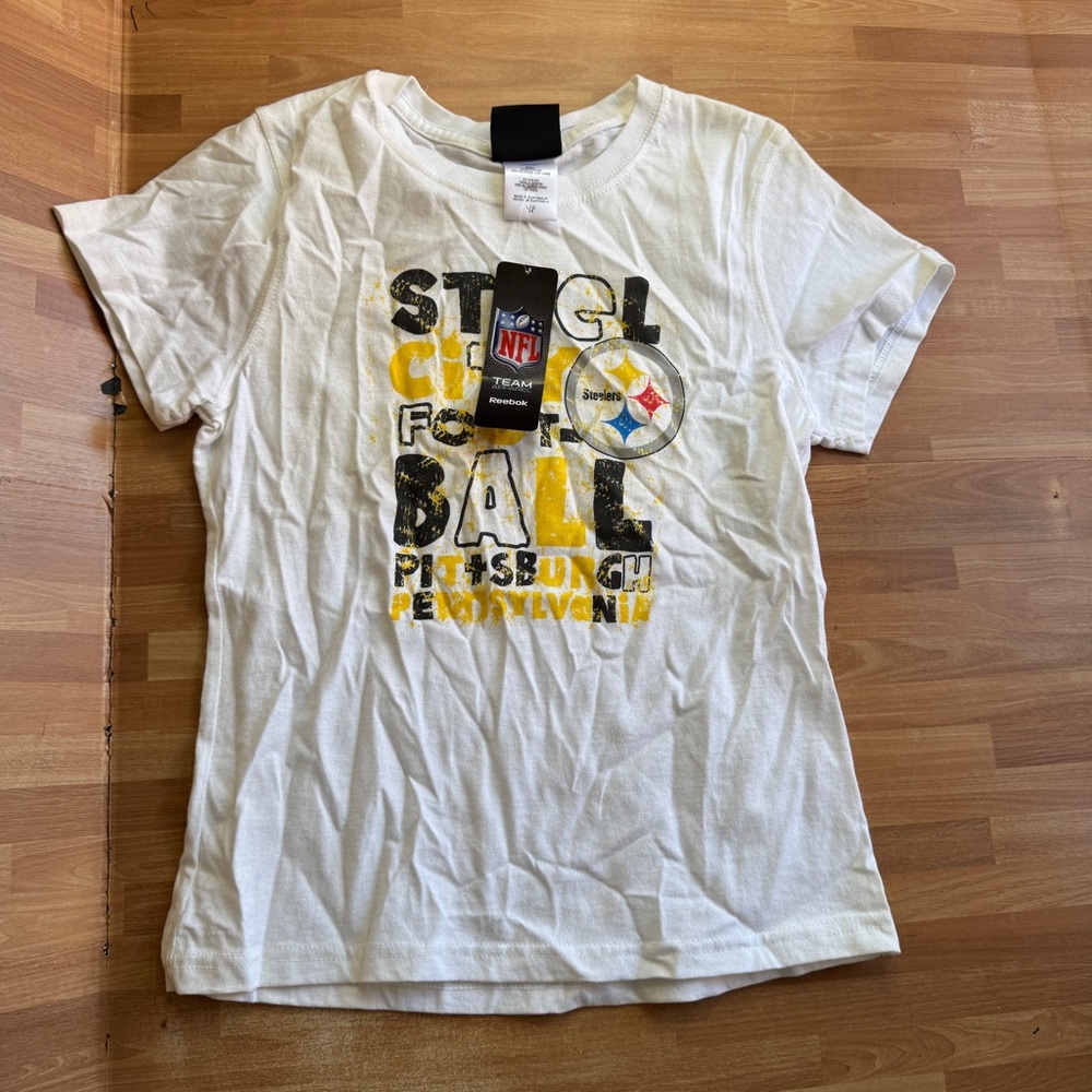 Pittsburgh Steelers NFL Reebok short sleeve ,girls, white tshirt size 14 NWT - Picture 6 of 8